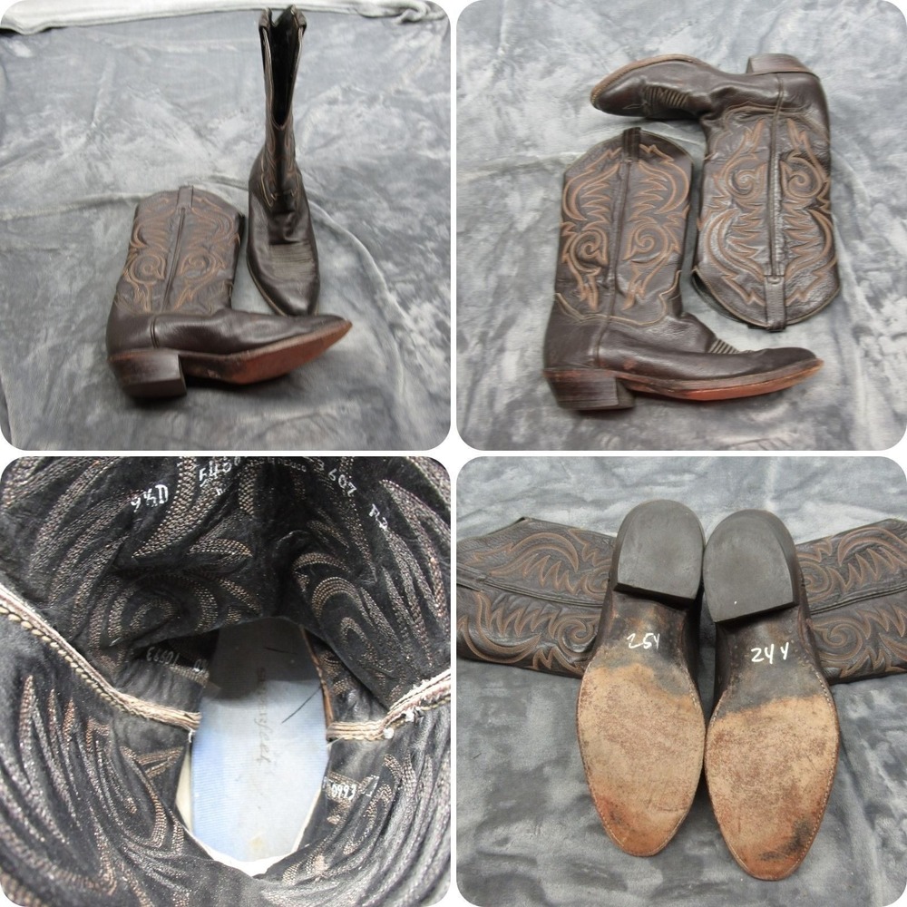 Sanders Boots Mens 9.5D Brown Leather Cowboy Western Embroidered Rodeo Rugged